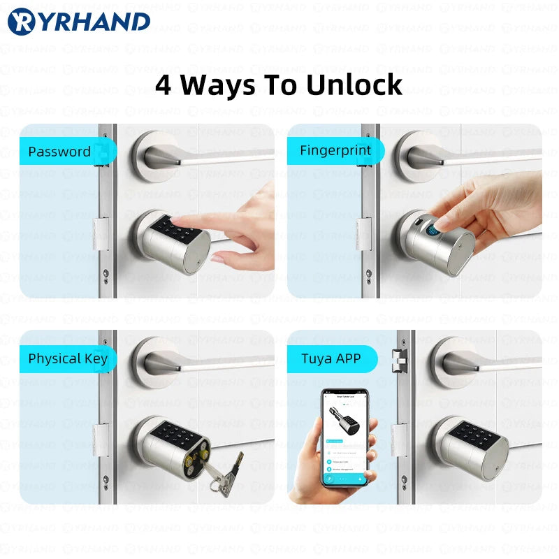 Adjustable Replacement Tuya APP Bluetooth Fingerprint Cylinder Electronic Smart Door Lock Digital Keypad Code Keyless