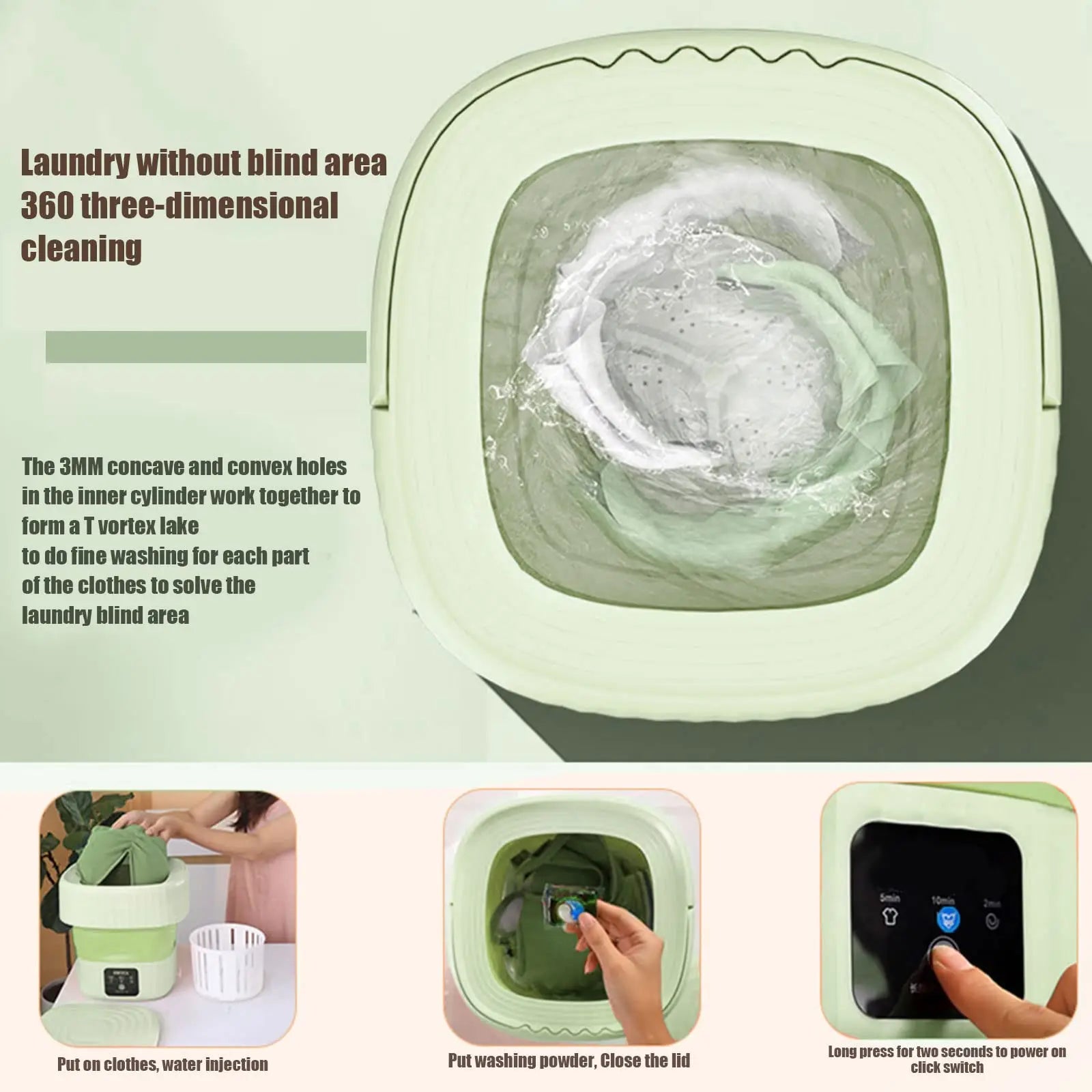 Portable Folding Washing Machine for Clothes with Drain Basket Dryer Feaction 3 Washing Modes for Underwear Baby Clothes