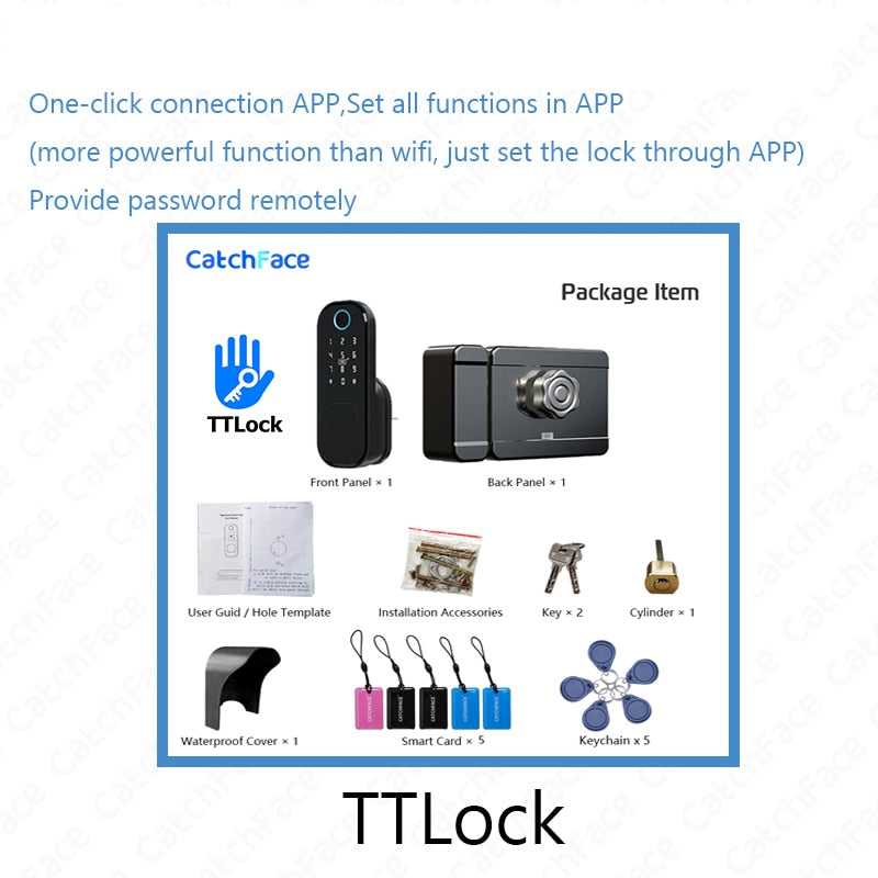 Gate Automatic Lock Fingerprint Waterproof Outdoor Garden Lock Remote Control TTLock TUYA App Code Keyless Smart Door Lock 12V