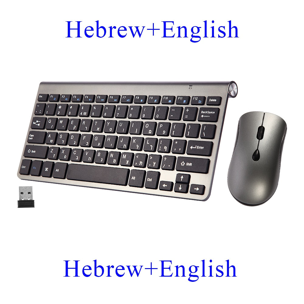 2.4G Wireless Keyboard and Mouse, Russian/French/Korean/Hebrew USB Protable Mini Keyboard Mice Set for PC Laptop
