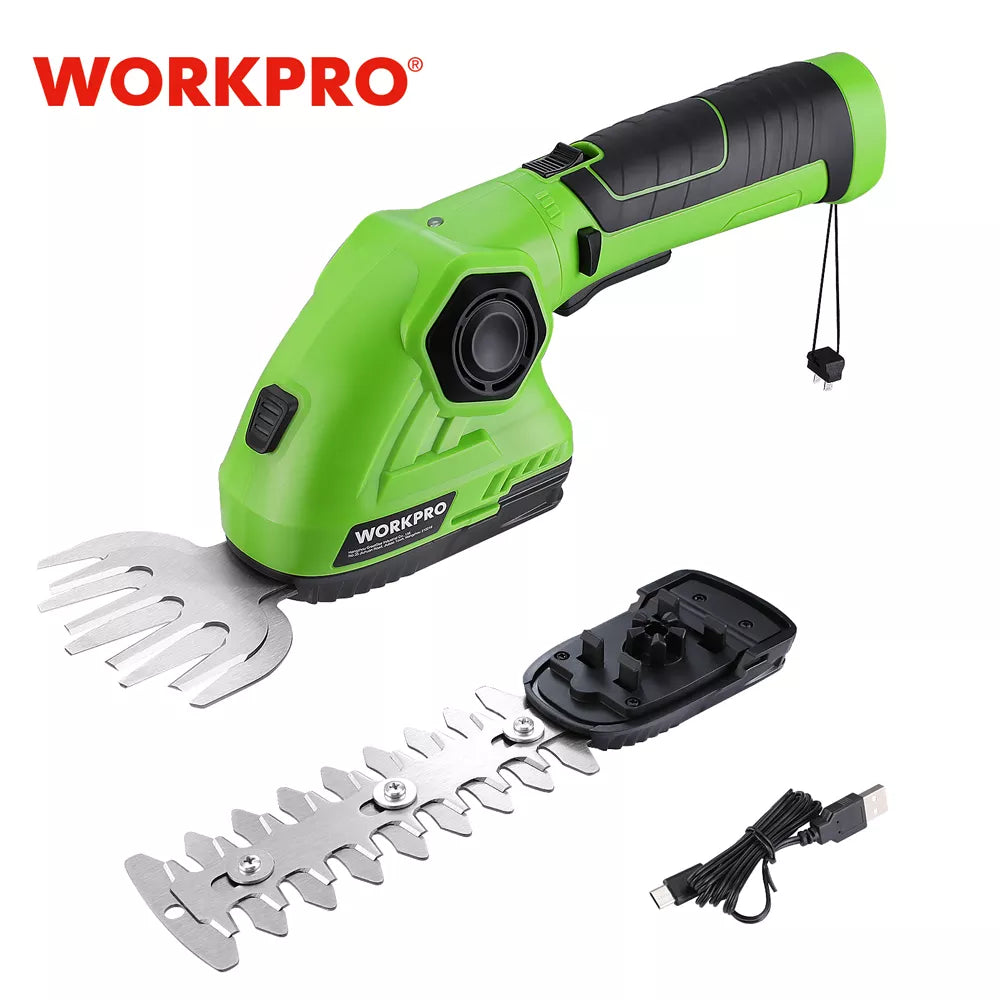 WORKPRO 7.2V Handheld Hedge Trimmer, 2 in 1 Lithium-ion Cordless Garden Tools Cordless Grass Shear / Shrubber Electric Trimmer