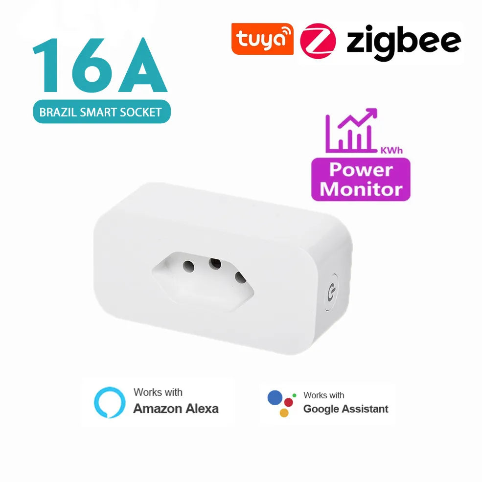 Tuya Wifi Smart Brazil Switch Plug Zigbee Smart Brazil Socket Smart Life Brazil Outlet With Power Monitor For Alexa Google Home