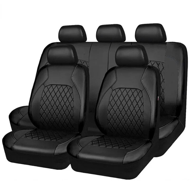 PU Leather Car Seat Cover Artificial Leather 5 Seats Black Universal Seat Cushion 9 Piece Set Compatible Car Accessories