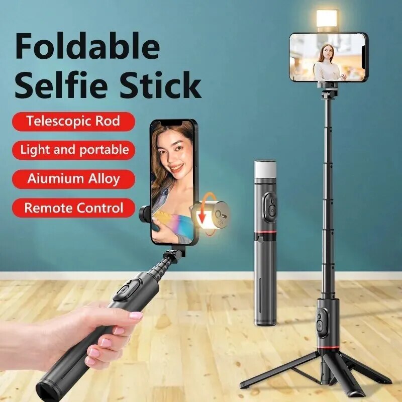 Q12S Selfie Stick Telescopic Tripod With Fill Light Stand Portable Wireless Bluetooth Live Broadcast For iPhone Xiaomi