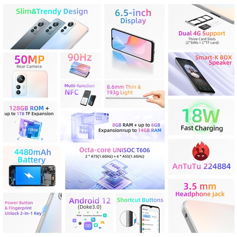 【World Premiere】 Blackview A85 Global Version 8GB 128GB 6.5'' HD+ 90Hz Display 50MP Camera 4480 mAh Battery NFC