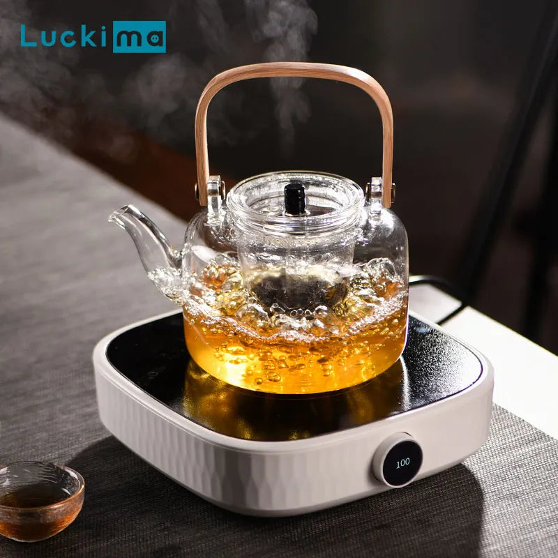 Coffee Mug Cup Warmer 100 Levels Adjustble Electric Heating Pad  1.1/1.2L Heat-Resistant Glass Teapot Water Jug Tea Infuser Gift