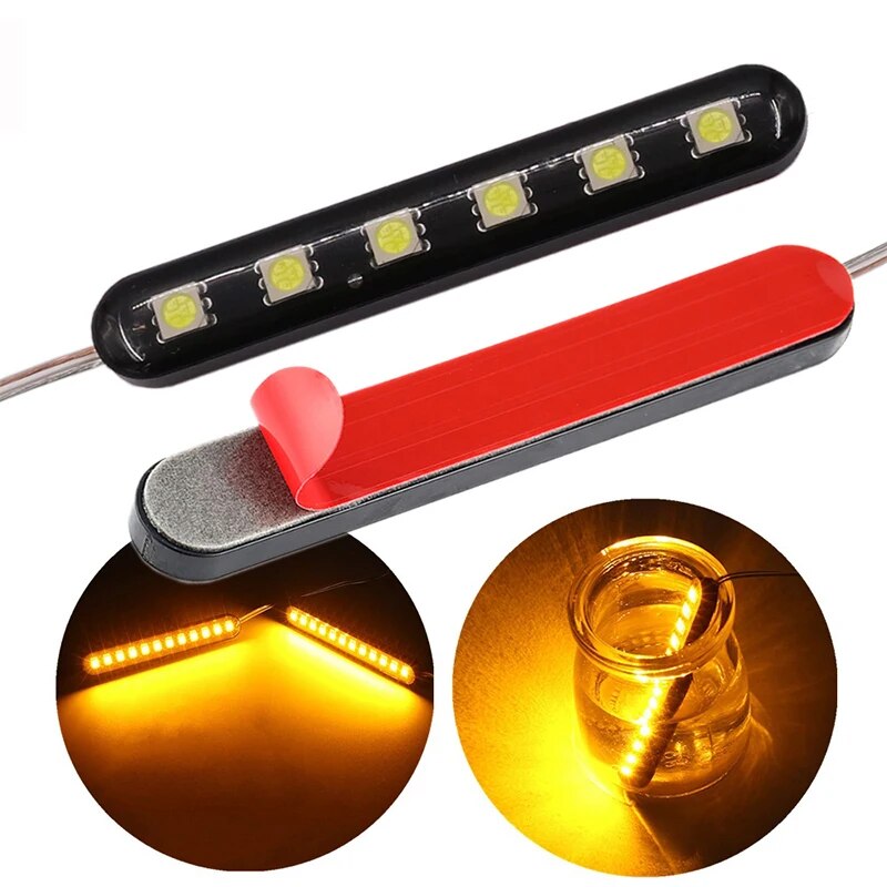 12V 6 LED Strobe Light Strip for Car Motorcycle LED Medium Grid Flash Warning Emergency License Lamp Car Moto Accessories 1/2Pcs