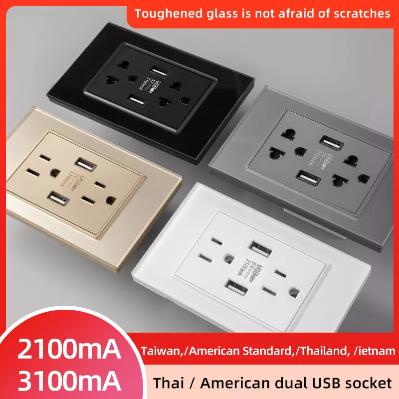 Herepow 118 Series Thailand American Standard Dual USB Wall Socket Smart Home Appliance Plug Adapter Type-c 3.1A Fast Charging