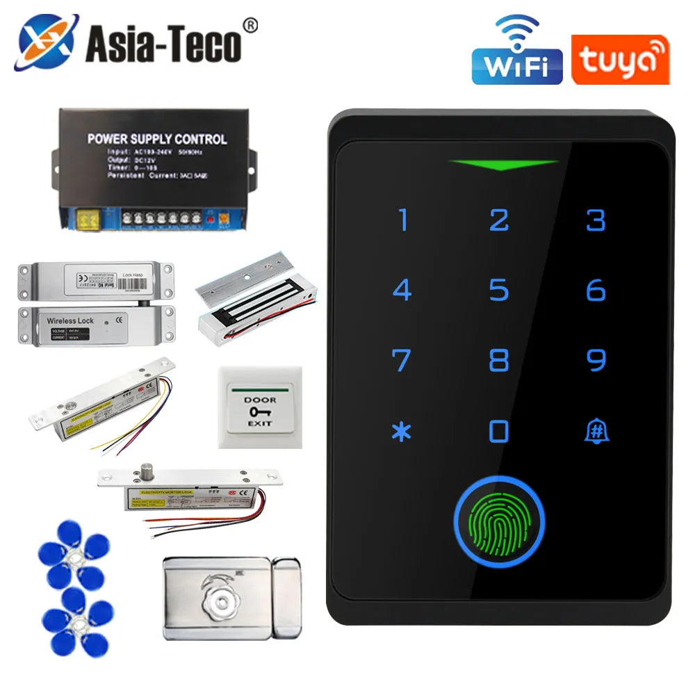 2.4Ghz Wifi Tuya APP Access Control System Kits RFID Fingerprint Keypad Electric Door Magnetic Lock Strike Locks Kit Waterproof