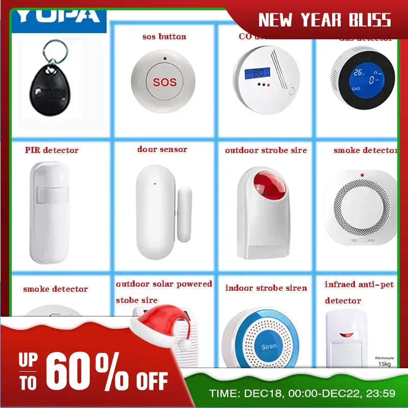 Tuya Smart Home Alarm System Door PIR Siren Smoke GAS Password Keypad Sensor for Security Home Wifi GSM SMS Alarm System Infrare