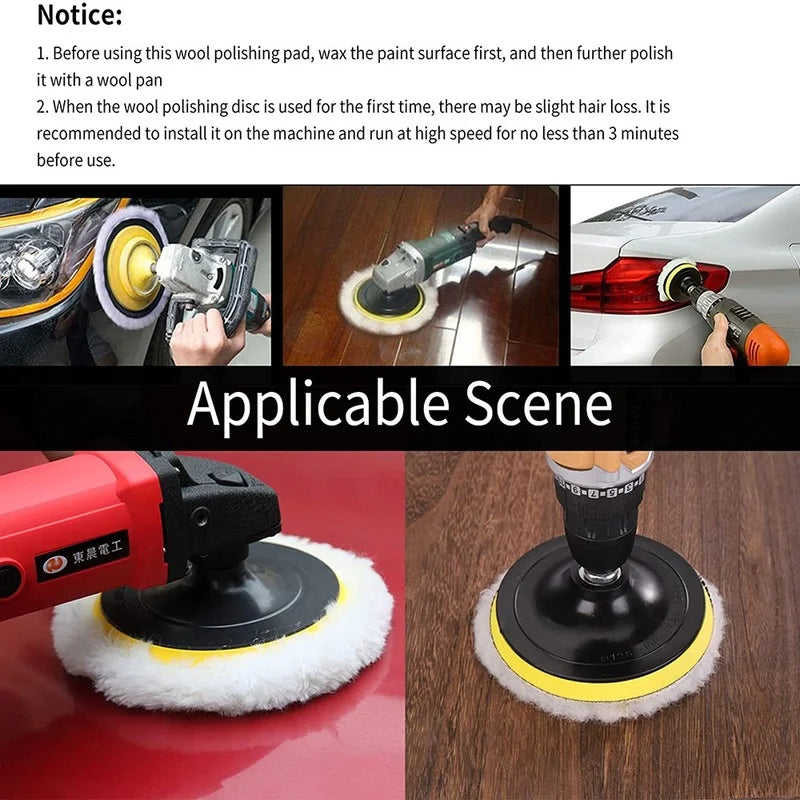 5Pcs Car Polishing Pad Set Wool Buffing Wheel Tool 3/4/5/6/7 inch Drill Polish Disc Kit for Car Polisher Auto Paint Waxing Care