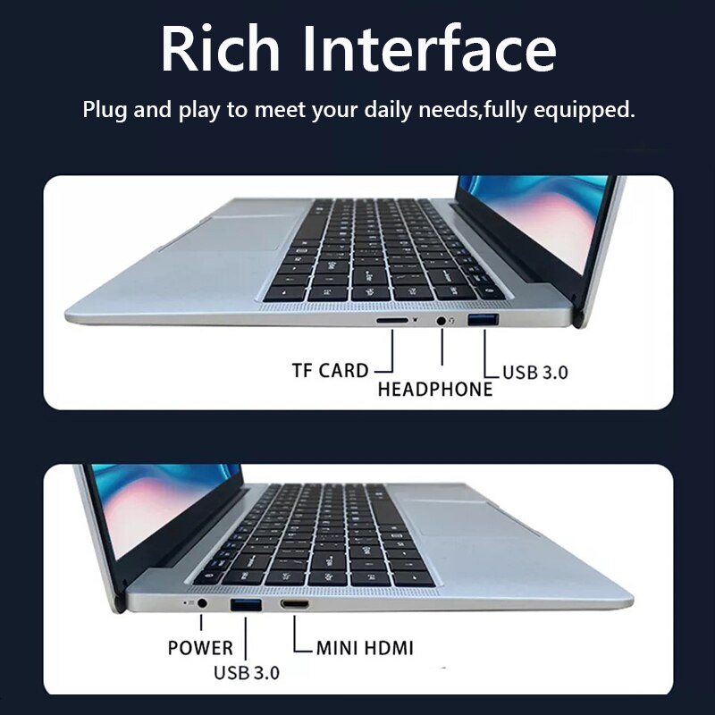 J4105 6G DDR4 RAM 14.1 Inch Intel Quad Core Laptop ROM 128G 256G 512G SSD Cheap Student Laptop Computer Dual Band WiFi  BT4.0