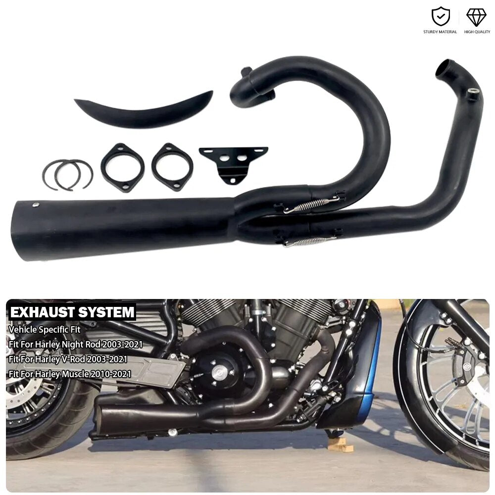 Motorcycle 2-into-1 Exhaust Full System Muffler Pipe Stainless Steel Silencer Tube For Harley Night Rod, V-Rod, Muscle, Luther