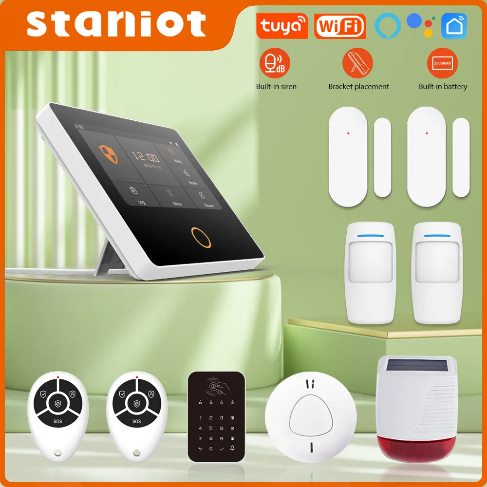 Staniot WiFi SecPanel 5 Wireless Home Alarm System Tuya Smart 4.3" Touch Screen Security Kit Built-in Siren APP Remote Control
