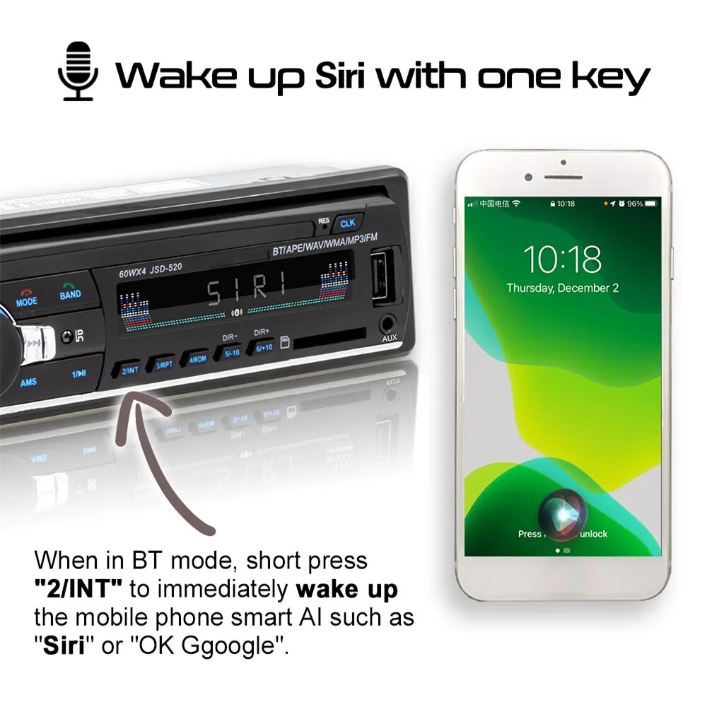 Ptopoyun Car Radio with Bluetooth Autoradio JSD-520 MP3 Player FM Audio Stereo Receiver Music USB/TF In Dash 1 DIN AUX Input