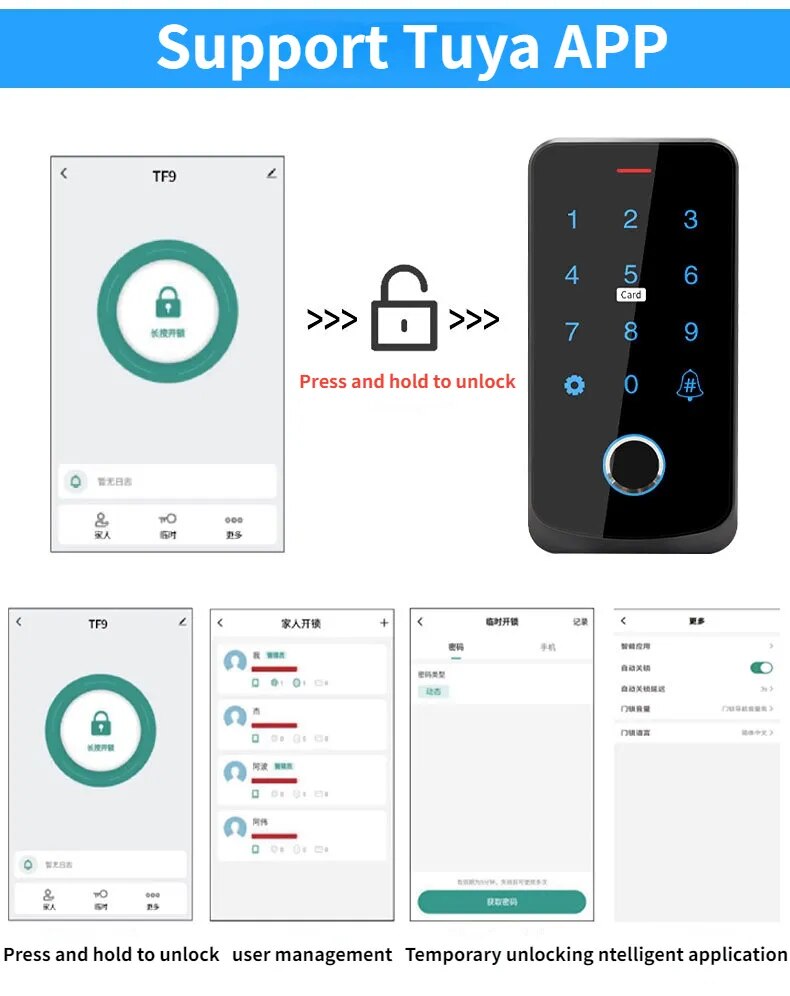 Tuya Smart Door Access Control System IP65 Waterproof Biometrics Fingerprint RFID Card NFC APP Passsword Unlock Electronic Lock
