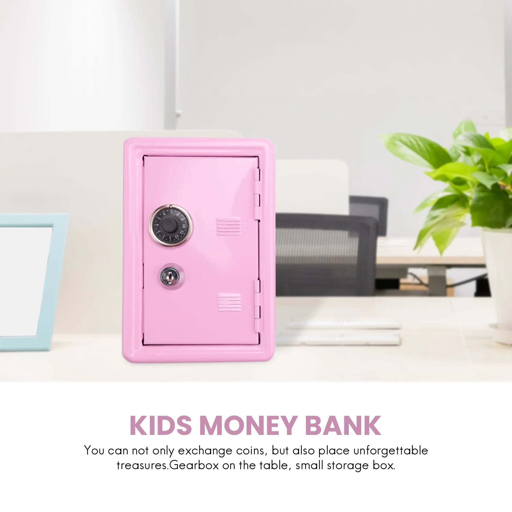 Kids Money , Mini Money Box Gift Safe Case Password with Key Metal Money Box Storage Bedroom Locker Home Ornament