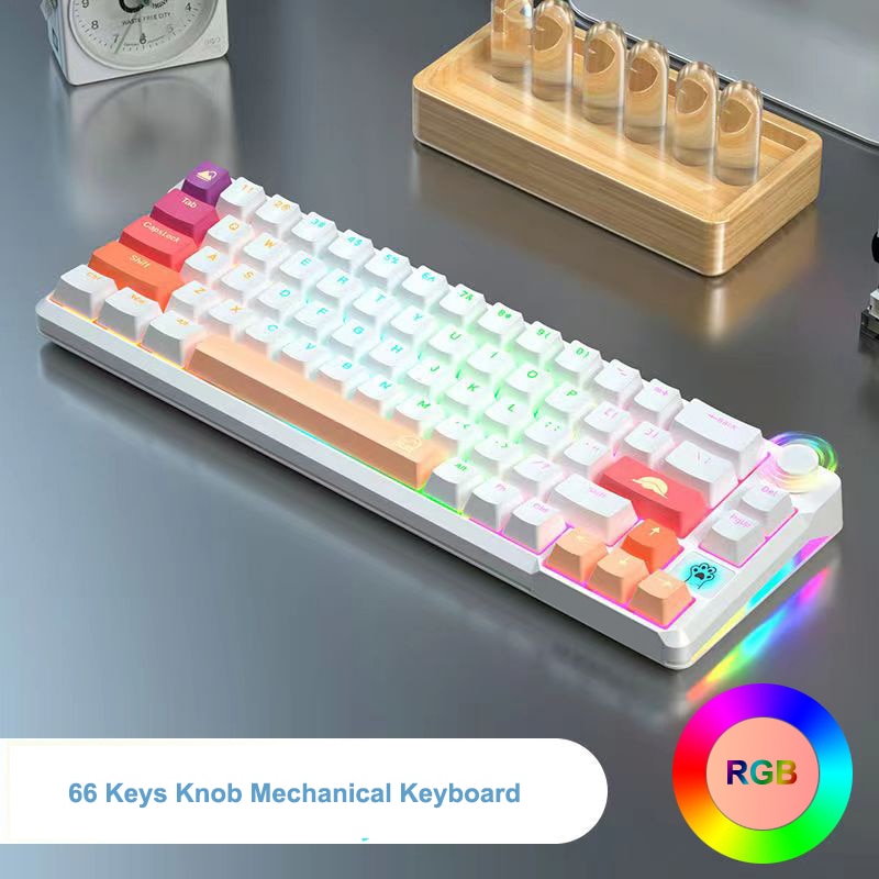 RGB Mechanical Keyboard 61/68 Key Portable Green/red/tea Switch Hot Swappable Wired Computer Laptop Office Game Esports