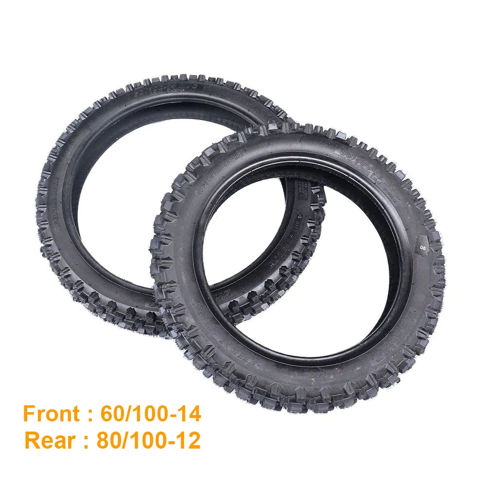 Off Road Front Tire 60/100-14 with Inner Tube 2.50-14 Rear 80/100-12 3.00-12 for Dirt Pit Bike Motocross Off Road Motorcycle