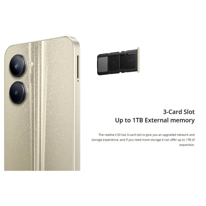 realme C33 Smartphone Powerful Octa-core Unisoc T612 Processor 6.5'' Display 5000mAh Battery 50MP AI Triple Camera Cellphone