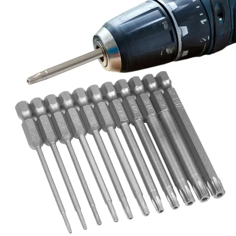 11pcs Torx Bit Set Magnetic Tamper Resistant Star Bits T6-T40 Screwdriver Wrench Drill Bit Set Electric Drill Matching Tools