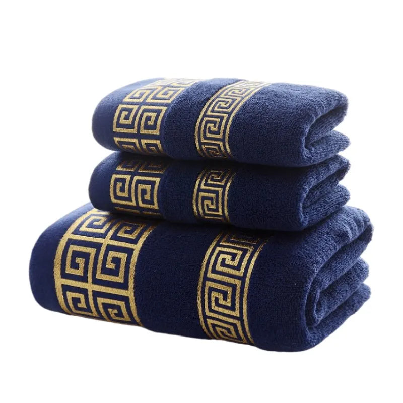 Inyahome Pack of 3 Luxury Embroidered 100% Cotton Bathroom Towels Sets 1 Large Bath Towel 2 Hand Face Towels Toalhas De Banhos
