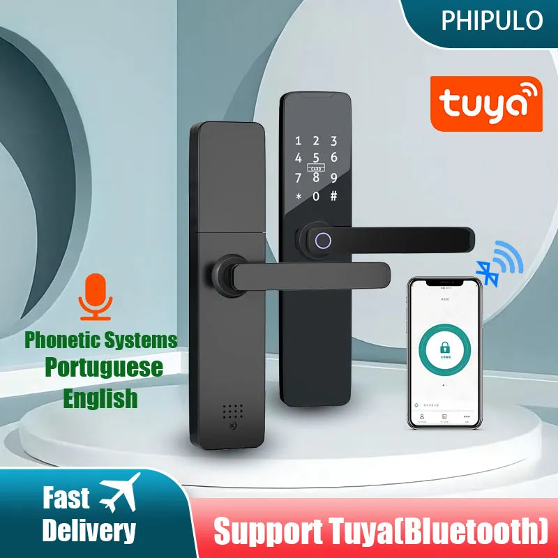 PHIPULO Tuya App Biometric Fingerprint Locks Smart Door Lock Remote Unlocking Keyless Lock Digital Electronic Lock