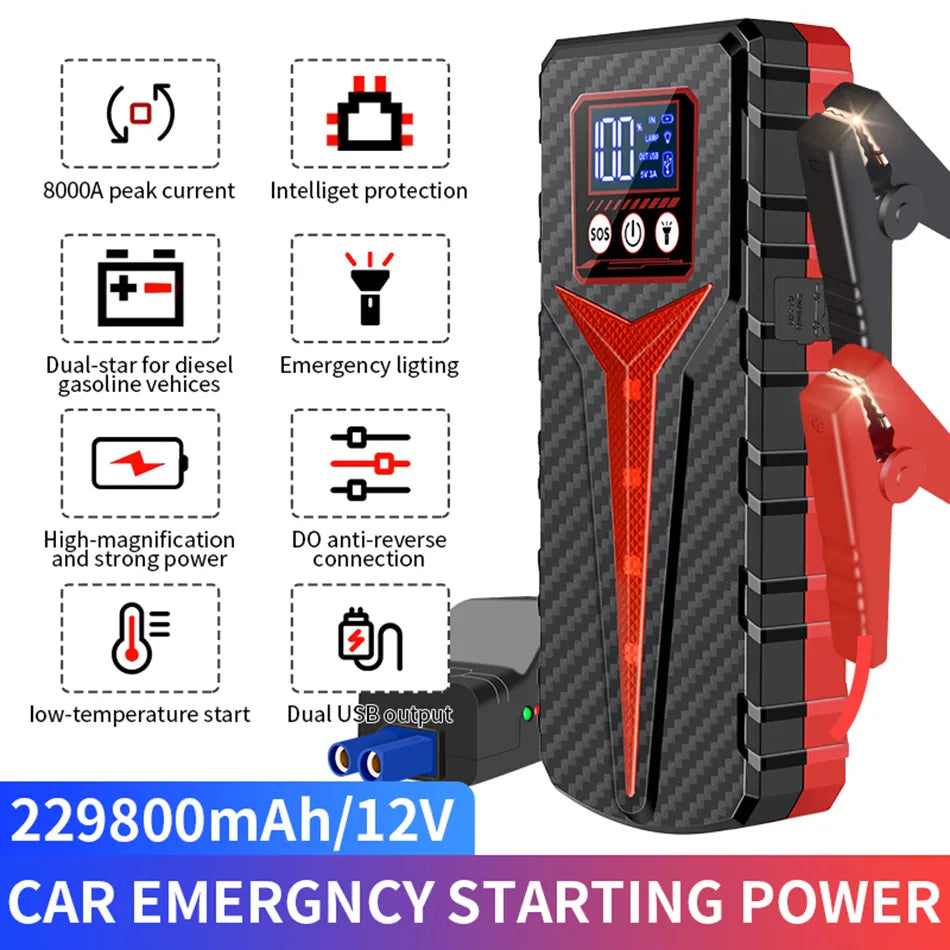 Starting For Car Battery Charger 229800mAh Starting Device 12v Auto Jump Starter Emergency Power Bank Booster For Car Start