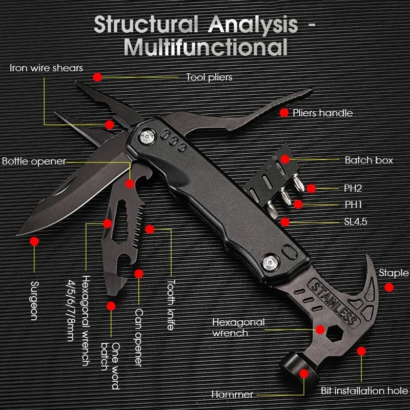 Portable Folding Hammer Small Axe Hammer Camping Pocket Knife Pliers Mini Multifunctional Hunting Camping Survival Outdoor Tool