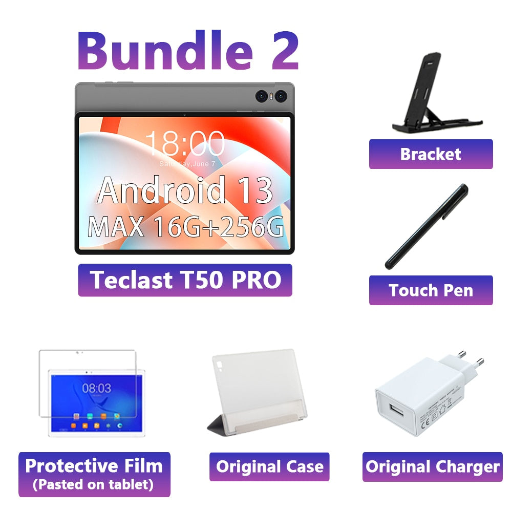 【NEW】Teclast T50 PRO Tablet MAX 16GB+256GB 11" 2K Android 13 2000x1200 MTK G99 Octa Core 4G Network Type-C 18W Fast Charging