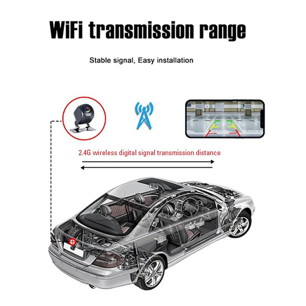 Wireless Car Rear View Camera with Night Vision 170 Degree WiFi Reversing Camera Dash Cam HD for iPhone Android Car 12V 24V