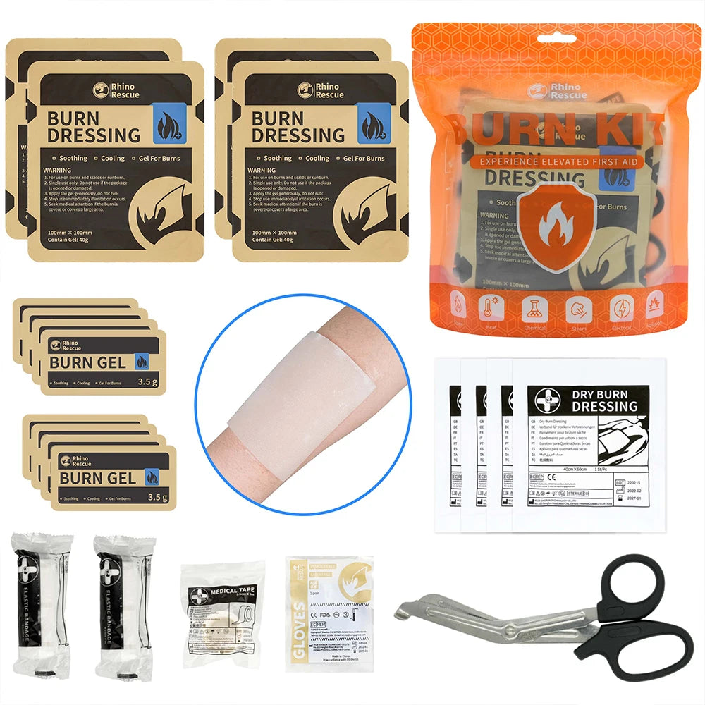 RHINO RESCUE Burn Care Kit: Burn Dressings, Burn Gel Packets,Cooling Cream, Burn First Aid Kit