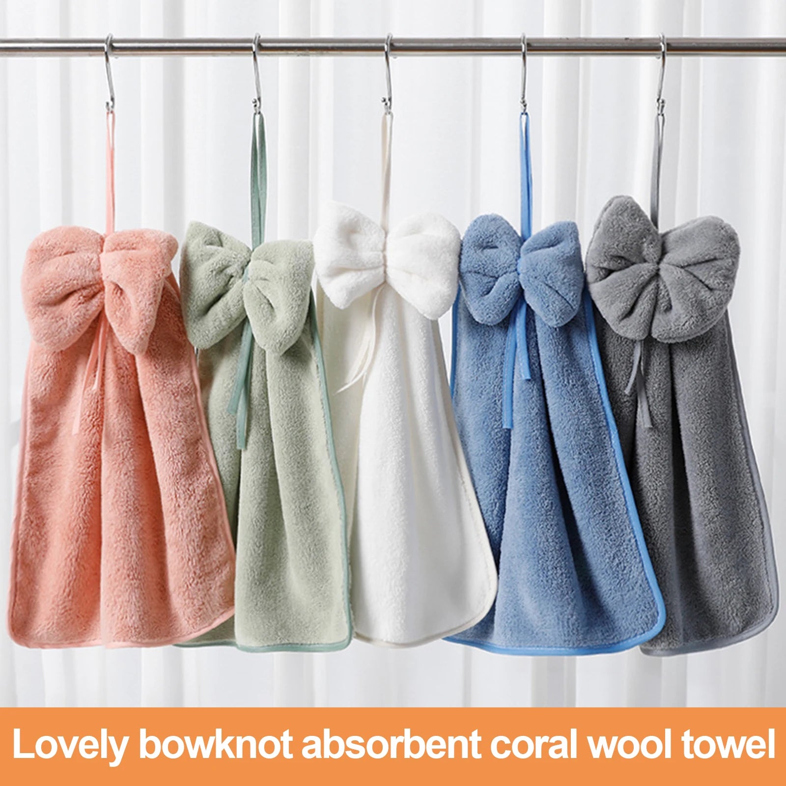 Bowknot Coral Velvet Hand Towel For Bathroom Kitchen Microfiber Soft Hanging Loops Quick Dry Absorbent Cloths Home Terry Towels