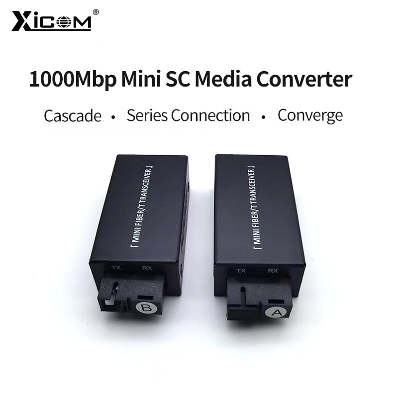 1 Pair Gigabit 100/1000M A/B SC Ethernet Fiber Switch Media Converter Rj45 Optic Transceiver 20KM fibra Switch with Power Supply