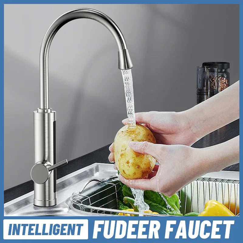 Fudeer Electric Water Heater 220V Kitchen Faucet Tankless Instant Heating Water Tap Flowing Heated Mixer Digital Display Geyser