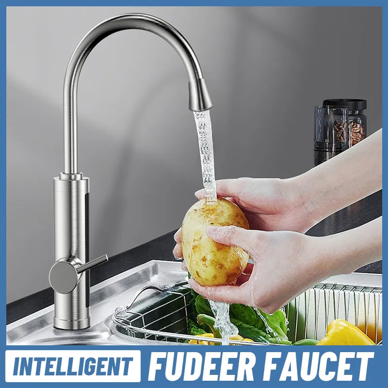 Fudeer Electric Water Heater 220V Kitchen Faucet Tankless Instant Heating Water Tap Flowing Heated Mixer Digital Display Geyser