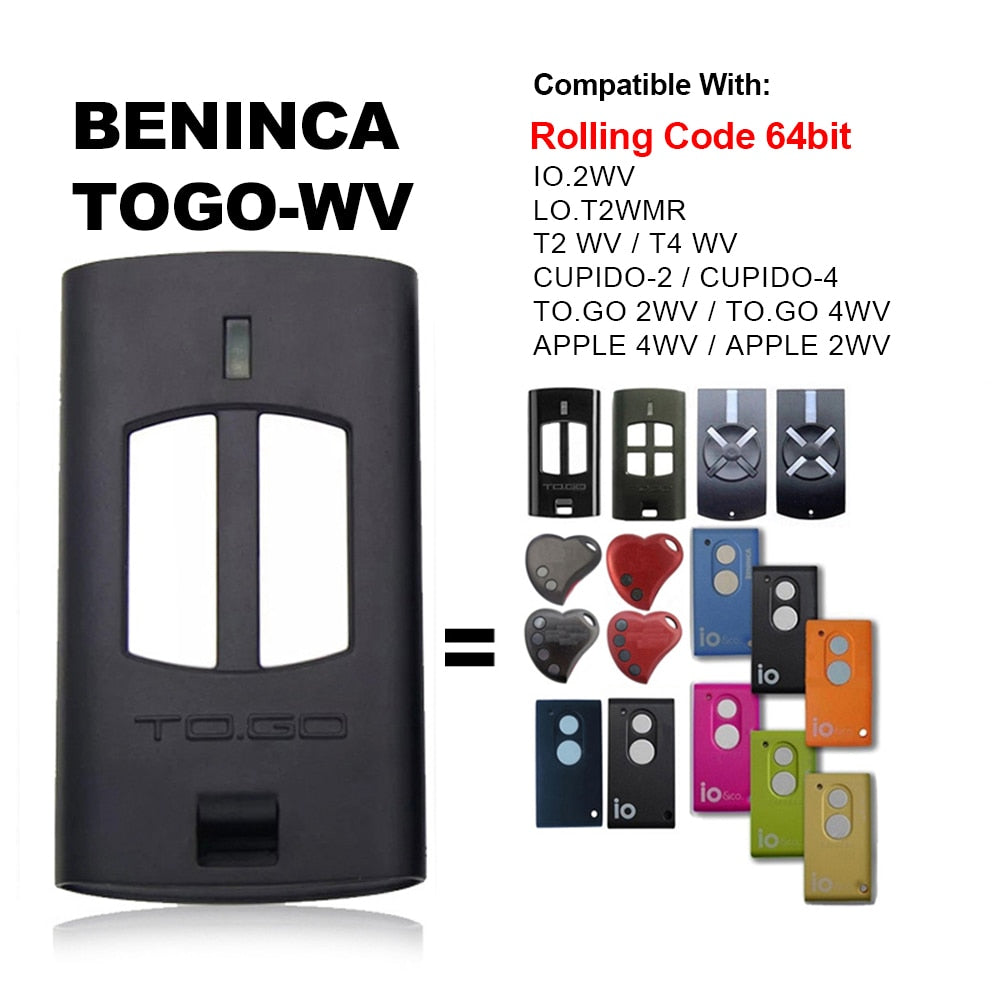 BENINCA TO.GO-WV TO.GO-VA Garage Remote Control BENINCA TOGO WV TO.GO 2VA Gate Door Opener 433,92Mhz Rolling Code
