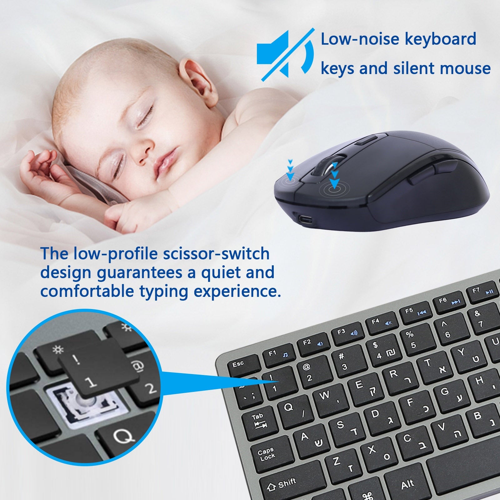 Rechargeable Keyboard and Mouse Combo Russian Hebrew Wireless Compact Slim Silent Keyboard Mouse Set for Laptop PC Computer
