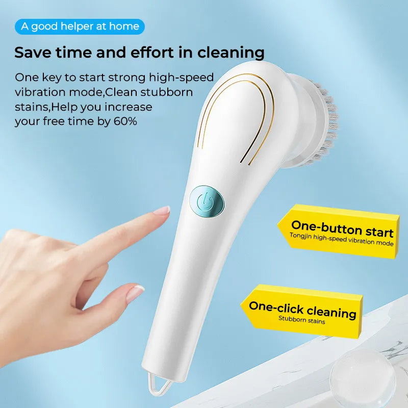 5 In 1 Electric Household Cleaning Brush Window Kitchen Bathroom Cleaning Multifunctional Brush With 5 Heads Usb Charging