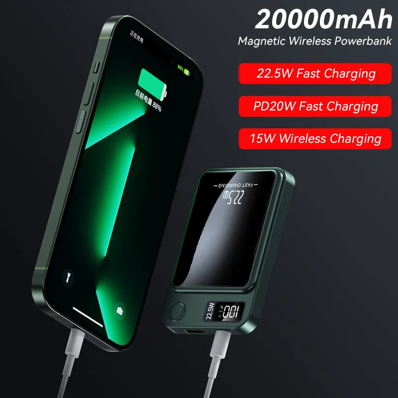 Lenovo 100000mAh Wireless Power Bank Magnetic Qi Portable Powerbank 22.5W Fast Charger For iPhone15 14 13 Samsung Fast Charging