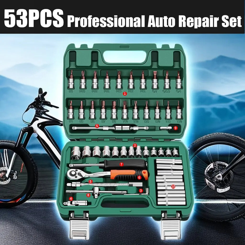 53Pcs Car Repair Tool Ratchet Wrench Socket Set Combo Tools Kit Bicycle Auto Repairing Mechanic Tools Hand Tools