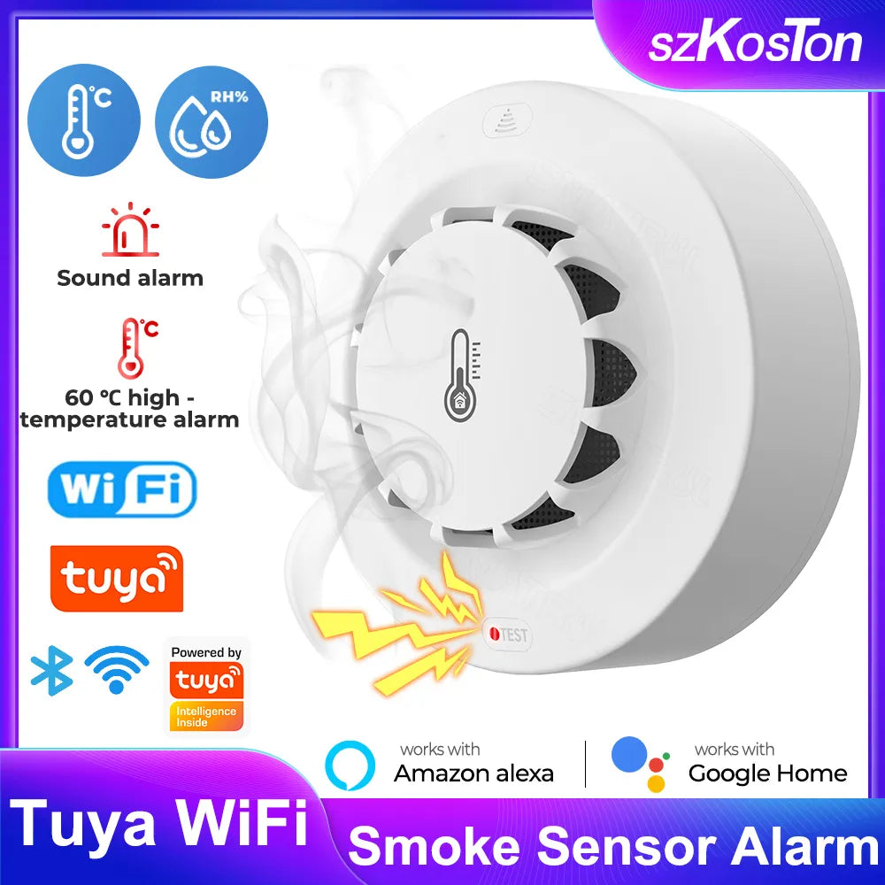 Tuya Smart Home WiFi Smoke Sensor Alarm Fire Temperature And Humidity Detector Firefighter Work with Alexa Google Home Security