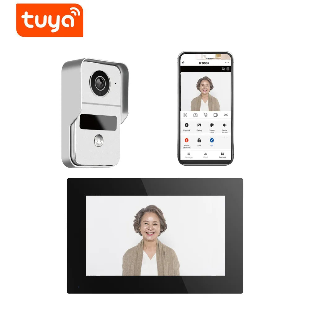 TUYA 1080P 10 Inch 7 Color Touch Screen Wireless Wifi Video Doorbell Smart APP Home Intercom Kit for RFID Access Control System