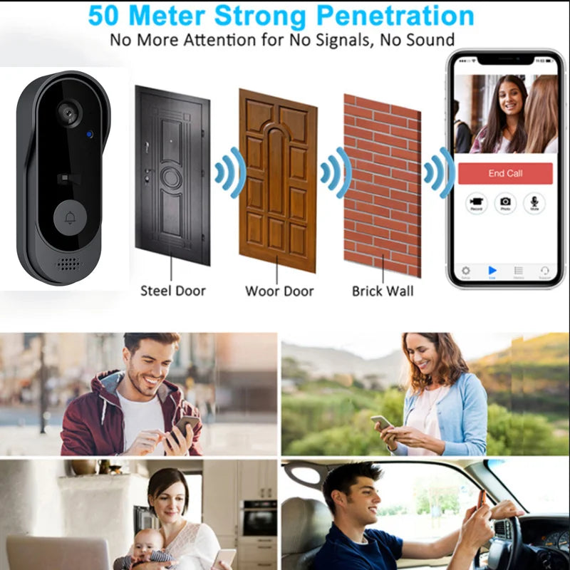 Wireless Waterproof Doorbell Camera with HD Video, Night Vision & Voice Change - Smart Home Security System Monitor Smart Life