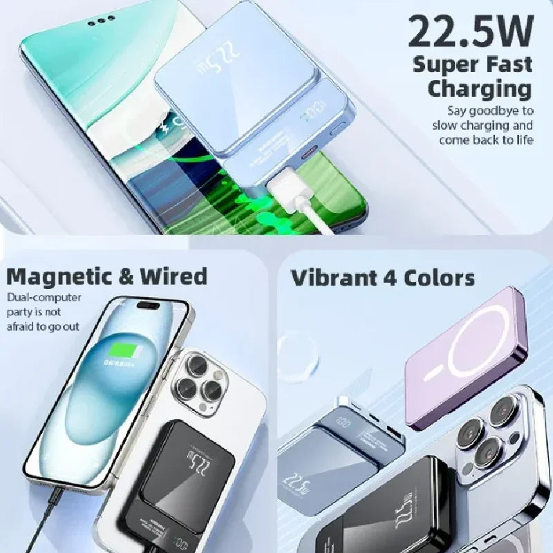 Lenovo 30000mah Magnetic Wireless Charger Power Bank 22.5w Fast Charging For Iphone15 14 Huawei Xiaomi Samsung Mini Powerbank