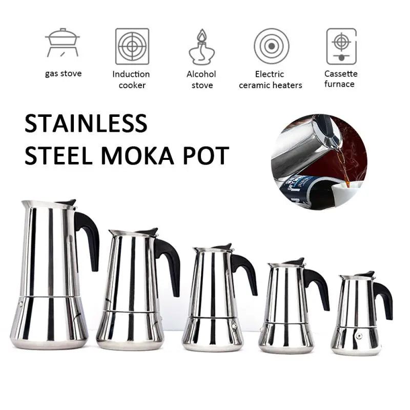 Stove Top Moka Coffee Pot Stainless Steel Filter Italian Espresso Coffee Maker Percolator Tool Mocha Cafetiere 100/200/300/450Ml