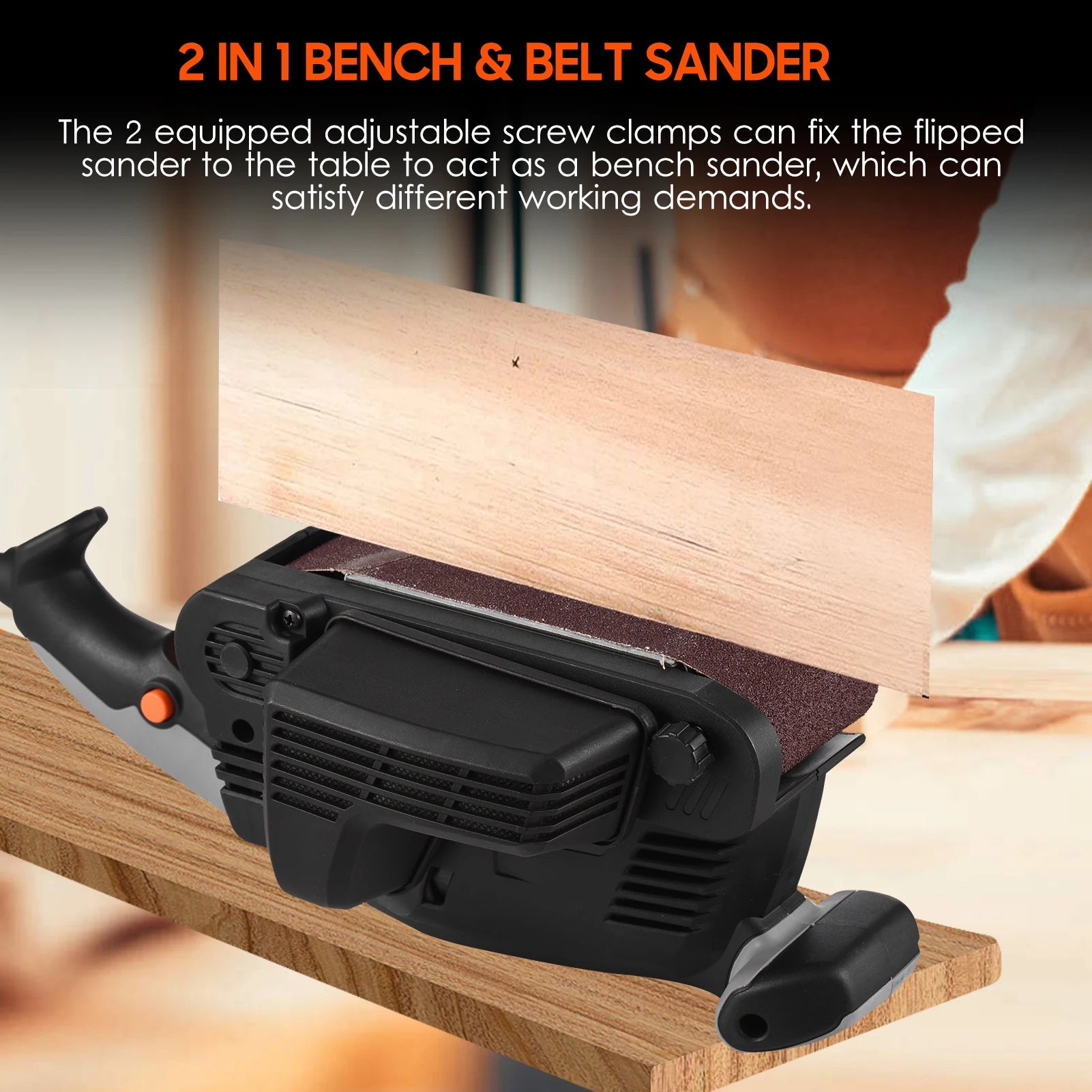 600W Electric Bench Belt Sander for Wood Variable Speed Power Sander Woodworking Polishing Machine  with 12 PCS Sanding Belts