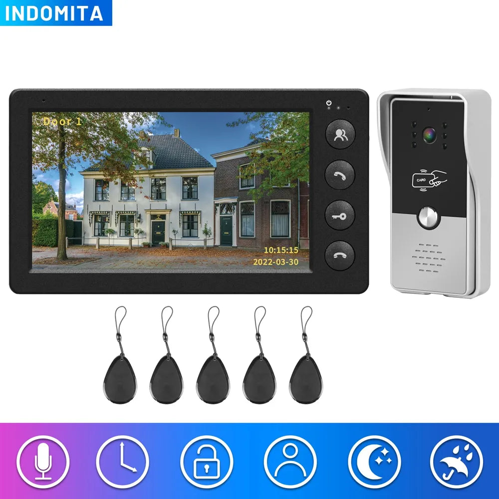 Wired Video Intercom for Home Outdoor Door Phone with Screen 7 Inch Monitor Street Doorbell  RFID Call Panel Open Electric Lock
