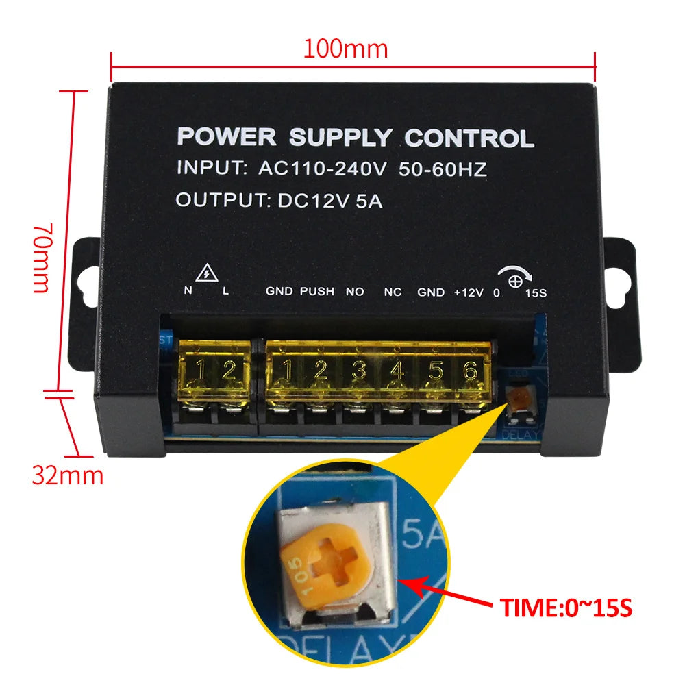 DC 12V Access Control Power Supply Switch 5A 3A Output AC110V-240V Input Power Source Supplier Adapter for Video Intercom System
