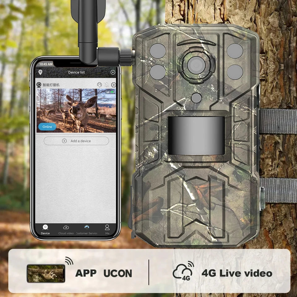 Solar Wildlife Hunting Trail Camera 4g SIM Card 4PM 2 Way Audio 30M Night Vision PIR Motion Detection IP66 Waterproof IP Camera